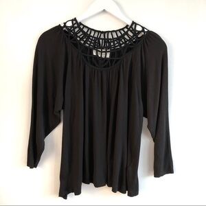 Anthropologie Black Embroidered Lace Bib Top Size XS
